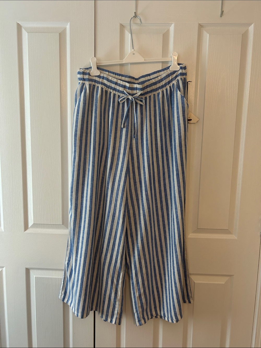 Ava & Viv Blue and White Striped Wide Leg Linen Pants Size 1X
